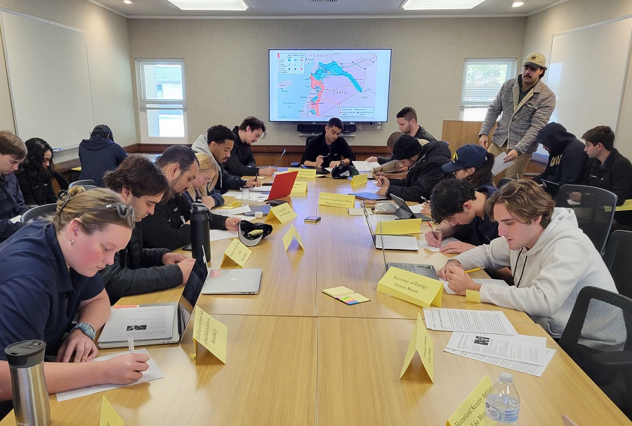 Students in 2024 USFP National Security Sim Students in a US Foreign Policy National Security simulation